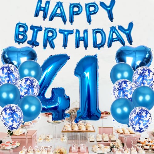 Ofertas en regaloscumple.com Ouceanwin Decoración Cumpleaños 41 años Hombre, Globos de Fiesta Azul Happy Birthday Decoracion para Adulto