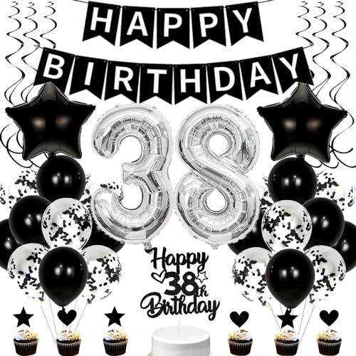 Comprar Conruich Globo 38 cumpleaños decoración color negro decoración para tartas 38 años hombre decoración BlackFriday cumpleaños 38 años mujeres y hombres decoración para 38 cumpleaños hombre Ofertas 2025 | regaloscumple.com
