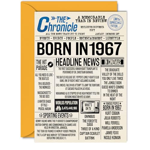 Oferta Tarjetas número mujeres hombres, nacido 1967, feliz 58 mamá, tío, retro, 1967, x pulgadas, de