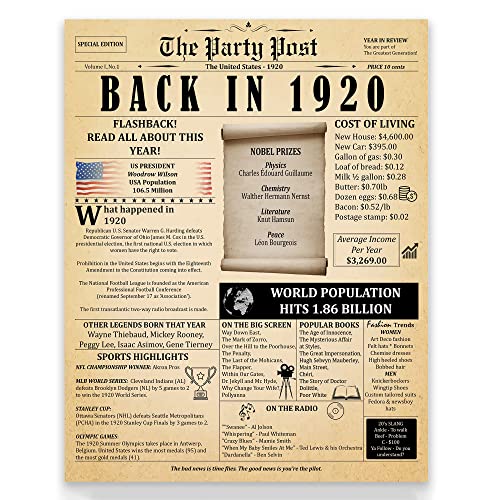 Comprar Póster decoración fiesta cumpleaños 102 ideas BlackFriday regalo cumpleaños 102 para mujeres u hombres póster clásico en blanco y negro 11 x 14 pulgadas (sin marco) parte trasera en 1920 Rebajas 2023 | regaloscumple.com