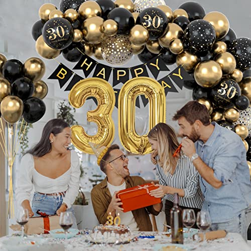 Ofertas de última hora 30 Años Decoracion Cumpleaños  Globos 30 Cumpleaños Hombres  Decoraciones Fiesta Oro Negro 30er Globos cumpleaños con Pancarta Feliz para Hombres y Mujeres Dfiesta   cumpleaño 30 Años Decoracione
