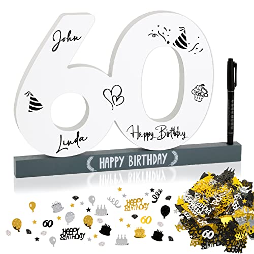 Comprar BOFUNX Libro Visitas para Cumpleaños 60 Años Tarjeta Felicitación Madera+Confeti Cumpleaños Cumpleaños+Bolígrafo Regalo Decoración Número 60 Happy Birthday Ofertas 2025 | regaloscumple.com