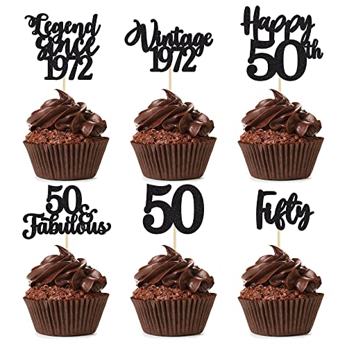 Consigue ahora 36 piezas decoración para Navidad cupcakes 50 cumpleaños con purpurina negra vintage 1972 leyenda desde 1972 fiesta suministros decoración para tartas Ofertas 2024 | regaloscumple.com