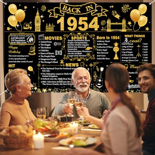 Comprar en Amazon Decoraciones   cumpleaños número 70  color negro y dorado  póster   regreso a 1954  decoraciones   feliz cumpleaños del Reino Unido  pancarta grande   fondo   1954  decoración del hogar