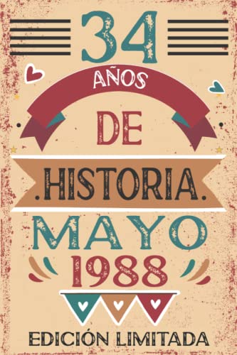 Consigue ahora 34 Años De Historia Mayo 1988: Ideas para regalar 34 años. Libro visitas cuaderno 110 páginas felicitaciones idea regalo regalo Para la esposa novia mujer La madre Rebajas 2024 | regaloscumple.com