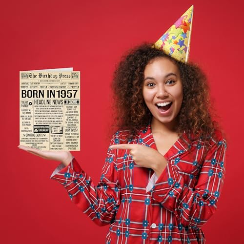 Mejores precios Mujeres y hombres, periódico nacido en 1957, tarjeta feliz cumpleaños 67