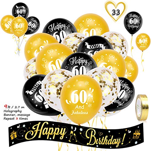 Consigue ahora HOWAF Kit decoración cumpleaños 2 7 m Pancarta holográfica Feliz cumpleaños y 60 cumpleaños Globos Navidad Latex para Mujer y Hombre 60 cumpleaños decoración Fiesta Suministros Oro Negro Rebajas 2023 | regaloscumple.com
