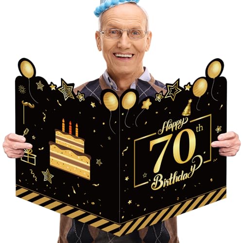 Consigue ahora Cumpleaños Tarjeta cumpleaños 70 hombre mujer grande 63 x 40 cm tarjeta 70 cumpleaños para mujer 70 cumpleaños decoración para hombres y mujeres 70 años oro negro 70 años libro visitas 70 Rebajas 2024 | regaloscumple.com