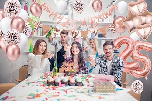 Ofertas de última hora Oro rosa, Globos 25 Cumpleaños Oro rosa, Globos Aluminio, pancartas cumpleaños,