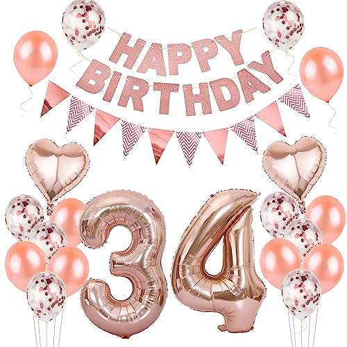 Comprar Globos 34 cumpleaños Mujer decoracion oro rosa decoracion cumpleaños 34 años Mujer globos 34 cumpleaños decoracion 34 cumpleaños Mujer decoracion oro rosa banderola Ideas para regalar 34 cumpleaños Mujer decoracion Ofertas 2025 | regaloscumple.com