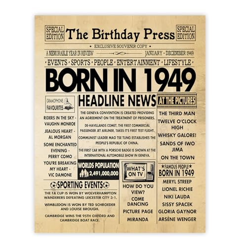 Comprar Stuff4 Póster 75 cumpleaños sin Promoción marco periódico nacido en 1949 regalos feliz 75 cumpleaños para hombres y mujeres vintage retro en 1949 8 x 10 pulgadas setenta y cinco cumpleaños Rebajas 2024 | regaloscumple.com