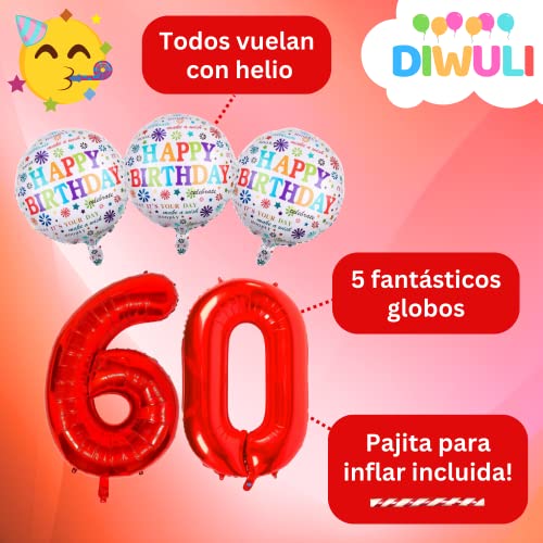 Mejores precios DIWULI Decoracion 60 Cumpleaños Rojo - Globos Happy Birthday Feliz Cumpleaños, de Años, Globo Numero XXL, Años Numeros Fiesta Kit Niño Niña