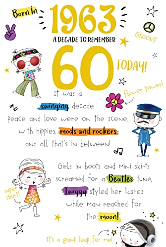 Consigue ahora Tarjeta Catálogo cumpleaños 60th 60 In 2023 1963 Year You Were Born Decade To Remember Top Precio 2024 | regaloscumple.com