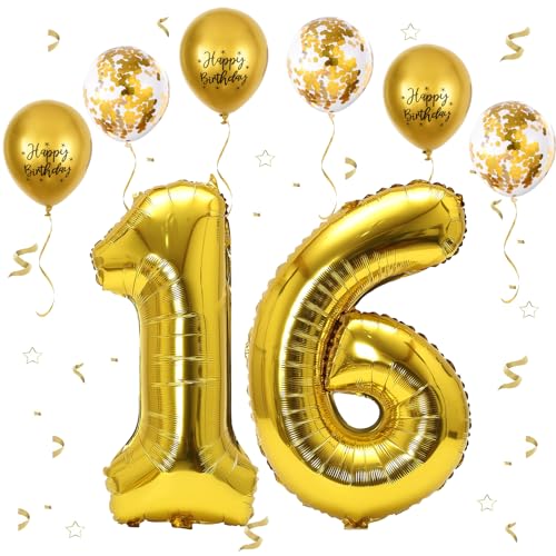 Consigue ahora Oro Número 16 Globos 40 Cumpleaños Pulgadas Papel Aluminio Grande Número 1 y 6 Globos Globos Helio número 61 Globos Cumpleaños 16 Para Hombres Mujeres Fiesta Aniversario (Nummer 16/61) Rebajas 2025 | regaloscumple.com