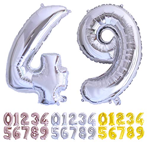 Consigue ahora Globo numero BlackFriday 49 o 94 plata. Globos Gigante números 4 9 fiestas cumpleaños decoración fiesta aniversario boda tamaño grande 70 cm con accesorio para inflar aire o helio Rebajas 2024 | regaloscumple.com