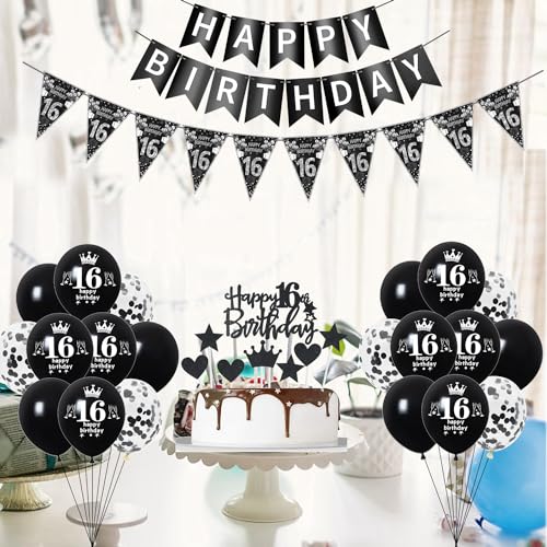Mejores precios Niño niña globo negra decoración tarta 19 años cumpleaños niña decoración