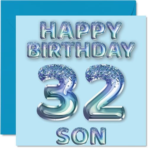 Consigue ahora Tarjeta cumpleaños número 32 para hijo globos fiesta con purpurina azul tarjetas feliz cumpleaños para Catálogo hijo 32 años mamá papá padres tarjetas felicitación cumpleaños 145 Ofertas 2025 | regaloscumple.com
