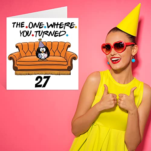 Top Precios Divertidas tarjetas de cumpleaños número 27 para hombres y mujeres, The One Where - Divertida tarjeta hijo, hija, hermano, hermana, tío, tía, sobrina, sobrino, primo, 145 mm x