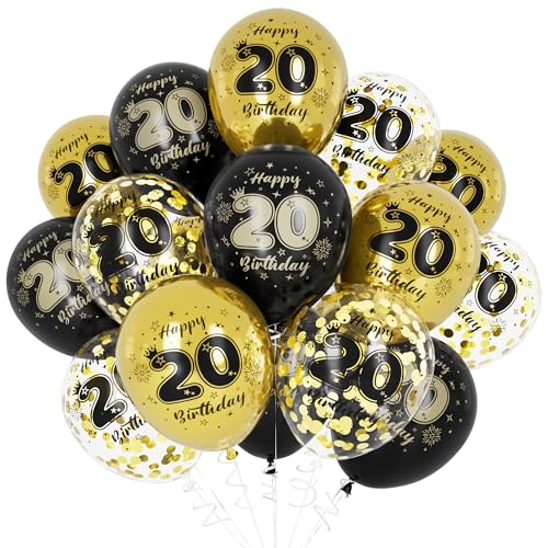 Consigue ahora Unisun 20 Cumpleaños Globos Decoraciones Cumpleaños 20 Años para Niño Happy Birthday Decoración Globos 20 Aniversario Oro Promoción Negro para Cumpleaños Fiesta Suministros Rebajas 2025 | regaloscumple.com
