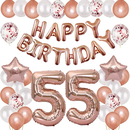 Oferta Oumezon 55 decoración oro globos años, cumpleaños feliz 55 decoración cumpleaños