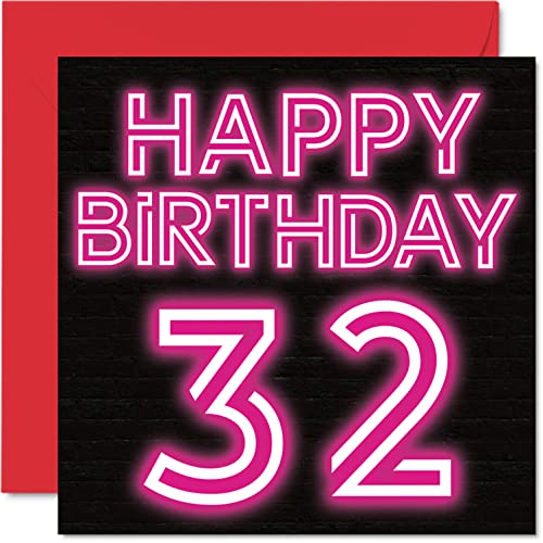 Consigue ahora Divertidas tarjetas cumpleaños 32 para hombres y mujeres brillo neón tarjeta feliz cumpleaños para papá mamá hijo hija hermano hermana tío tía primo tarjetas Navidad felicitación tarjeta Rebajas 2024 | regaloscumple.com