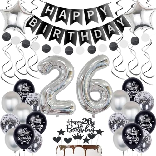 Comprar Globos plata 26 Cumpleaños Ideas para regalar Decoración 26 Cumpleaños Decoración Negro Plata Mujer Hombre 26 Cumpleaños Decoración 26 Años Hombres Mujer Globo Negro Plata 26 Cumpleaños Fiesta Globos Rebajas 2025 | regaloscumple.com