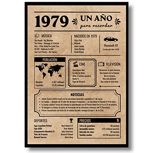 Comprar Tarjeta Felicitación Cumpleaños 1979 | Regalo Cumpleaños | Año Nacimiento 1979 | Póster Cumpleaños Vintage | 44 cumpleaños hombre | 44 cumpleaños mujer | Cartel Decoración Fiesta (1979) Top Regalos Precio 2023 | regaloscumple.com