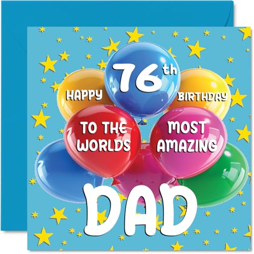 Consigue ahora Tarjeta cumpleaños número 76 para papá – World's Most Amazing Dad – Tarjeta feliz 76 cumpleaños para papá Catálogo parte hijo e hija 145 mm x 145 mm 76 años 76 y setenta y seis tarjetas Rebajas 2025 | regaloscumple.com