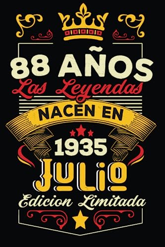 Consigue ahora LAS LEYENDAS NACEN EN JULIO EL AÑO 1935: 88 Aniversario Cuaderno BlackFriday personalizado 88 años regalos Feliz 1935 cumpleaños ideas regalos Top Precio 2024 | regaloscumple.com