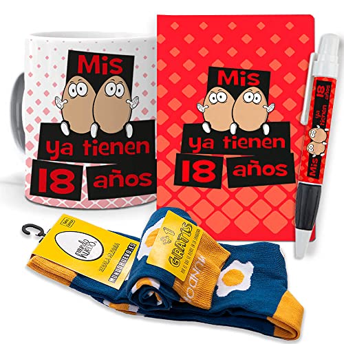 Consigue ahora Mundohuevo Super Regalo Personalizado para cumpleaños. Mis Huevos ya Tienen 18 años. Taza libreta boli y Catálogo Trio Calcetines Rebajas 2024 | regaloscumple.com