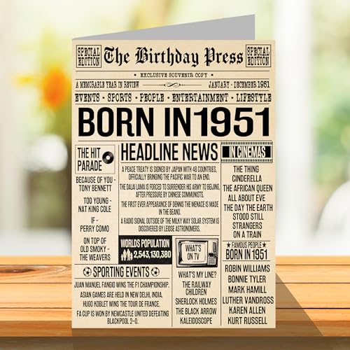 Ofertas en regaloscumple.com Mujeres y hombres, periódico nacido en 1951, tarjeta feliz 73 cumpleaños