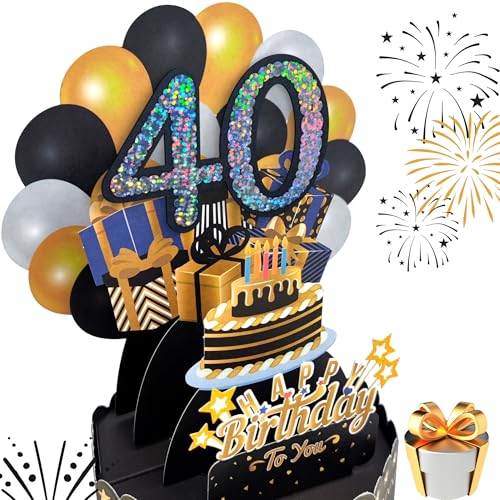 Ofertas en regaloscumple.com JanYoo Tarjeta 3D desplegable 40. de cumpleaños, tarjeta felicitación cumpleaños con sobres y tarjetas para mamá, mujeres, hombres, familia amigos, romance, regalo