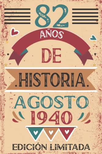 Consigue ahora 82 Años De Historia Agosto 1940: 82 años. Libro visitas cuaderno 110 páginas felicitaciones Ideas para regalar idea regalo regalo Para la esposa novia mujer La madre Rebajas 2025 | regaloscumple.com