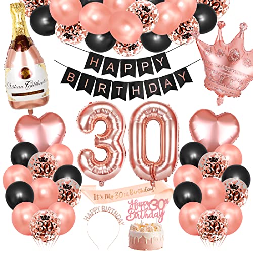 Comprar Ideas para regalar Bluelves Globos 30 Cumpleaños Mujer 30 Años Decoracion Cumpleaños Oro Rosa y Negro Decoración Corona Cumpleaños Niña Decoración Fiesta Cumpleaños Pancarta Happy Birthday confeti Rebajas 2025 | regaloscumple.com