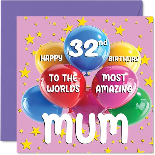 Consigue ahora Tarjeta cumpleaños número 32 para mamá – World's Most Amazing Mum – Tarjeta feliz cumpleaños número 32 para mamá hija hijo 145 mm x 145 mm Regalos edad 32 treinta y dos tarjetas felicitación Ofertas 2024 | regaloscumple.com
