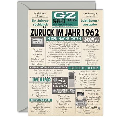 Consigue ahora Stuff4 62 tarjetas cumpleaños para hombres y mujeres - Regreso al año 1962 Periódico - 62 Feliz Cumpleaños Aniversario Boda Tarjeta Vintage Nacido 1962 Tarjetas Catálogo Felicitación A5 Top Precio 2024 | regaloscumple.com
