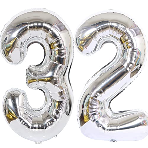 Comprar Foil Globo Número Ideas para regalar 32 Plateados Globo Número 32 Plateados 100cm Gigante Globos Cumpleaños Numeros 32 Plateados Helio numero 32 años globo cumpleaños Decoración 32 Cumpleaños para Fiestas Mujer Top Precio 2025 | regaloscumple.com