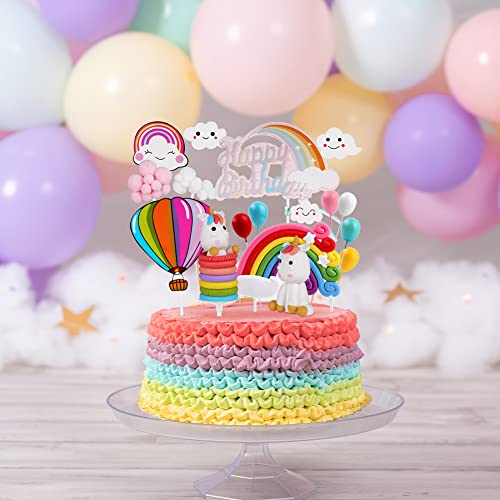 Ofertas OSDUE Decoración para Tartas, 17 Piezas de Tartas Cumpleaños, Globo Cumpleaños Unicornio, Arcoíris, Nube, Bricolaje