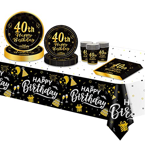 Consigue ahora TOPWAYS 40 Años Cumpleaños Platos Desechables Vajilla Set Oro Negro Papel Desechables Elegantes Platos Tazas Mantel para BlackFriday Fiesta Decoración 40 Cumpleaños Hombre Mujer 16 invitados (Cumpleaños 40) Rebajas 2025 | regaloscumple.com