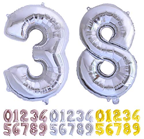 Consigue ahora Globo numero 38 o 83 Regalos plata. Globos Gigante números 3 8 fiestas cumpleaños decoración fiesta aniversario boda tamaño grande 70 cm con accesorio para inflar aire o helio Top Precio 2025 | regaloscumple.com