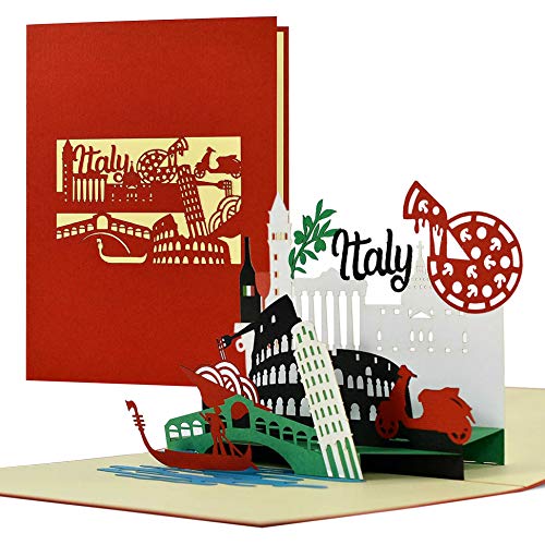Consigue ahora A123AMZ Vale viaje a Italia Roma Venecia en formato tarjeta desplegable en 3D con diseño paisaje Cumpleaños urbano Italia bono hotel para ella o él Ofertas 2025 | regaloscumple.com