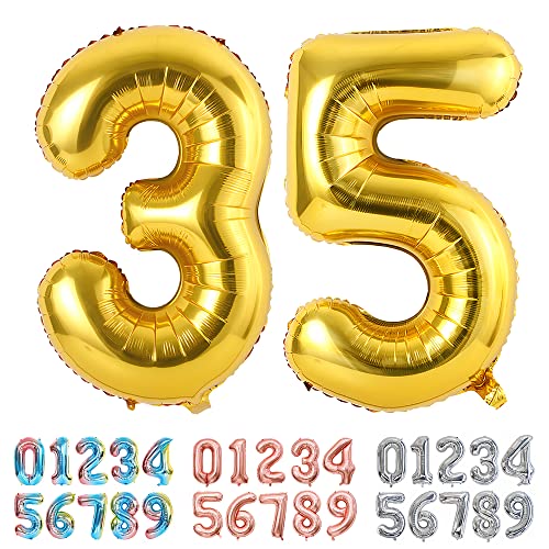 Comprar Ponmoo Foil Globo Número 35 53 Dorado Gigante Numeros 0 1 2 3 4 5 6 7 8 9 Navidad 10-19 20-29 30-39 40 50 60 70 80 90 100 Grande Globos para La Boda Aniversario y Cumpleaños Fiesta Decoración Ofertas 2025 | regaloscumple.com