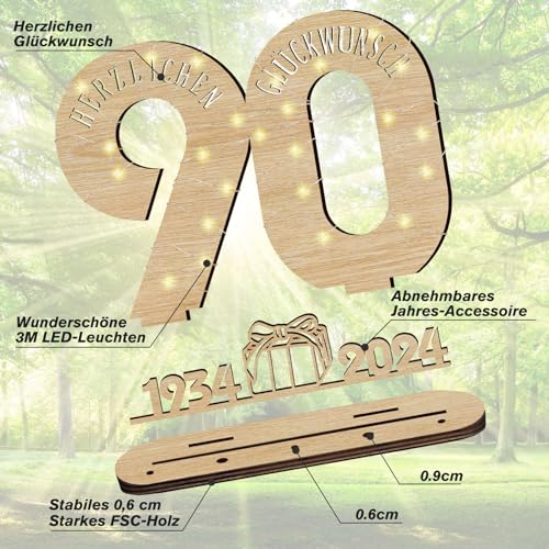 Ofertas 90 cumpleaños 2024 con libro visitas LED, regalo dinero, cumpleaños madera,