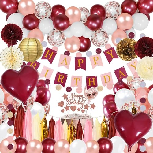 Consigue Navidad ahora CHMMY Decoración Cumpleaños Mujer Globos Cumpleaños Decoracione Feliz Decoración Fiesta Cumpleaños Oro Rosa Borgoña Globos Kit Confeti Globos para Dama Mujer Niñas Cumpleaños Decoración Top Precio 2024 | regaloscumple.com