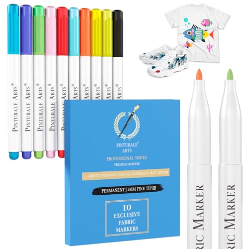 Consigue ahora Pinturale Regalos Arts 10 Rotuladores Textiles Permanentes Ropa | Set Rotuladores Para Tela y Ropa | Para Camisetas Bolsos Zapatillas | Rotulador Textil Top Precio 2024 | regaloscumple.com