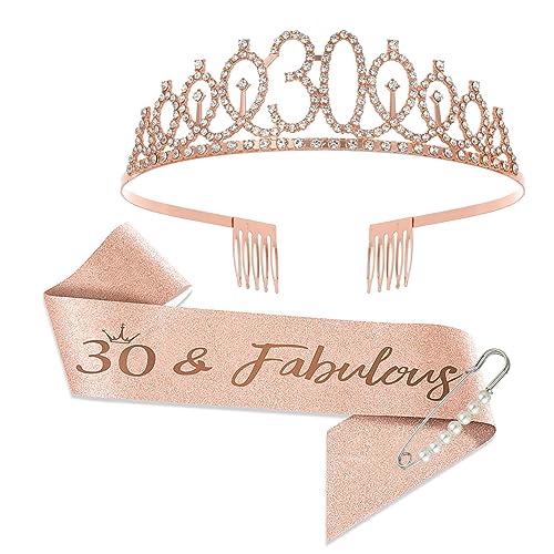 Consigue ahora JurciCat 30 cumpleaños Mujer Catálogo Decoration Banda cumpleaños and Tiara Rose Gold Corona cumpleaños Regalos 30 cumpleaños la Mujer para la decoración la Fiesta cumpleaños Top Precio 2024 | regaloscumple.com
