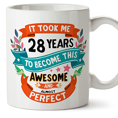 Consigue ahora MUGFFINS Tazas 28 Cumpleaños - En Inglés - It took Cumpleaños me 28 years to become perfect - 11 oz - Regalo original y divertido Ofertas 2025 | regaloscumple.com