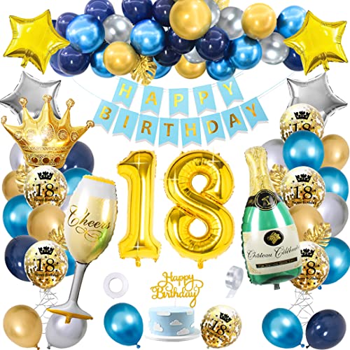 Consigue ahora Decoracion 18 Cumpleaños Globos Niño SWPEED Azul Oro Plata Globos 18 cumpleaños Regalo 18 años Chico Ideas para regalar Pancarta Feliz Cumpleaños Numero 18 Globo Champán Globos Adultos Decoración Fiesta Ofertas 2025 | regaloscumple.com