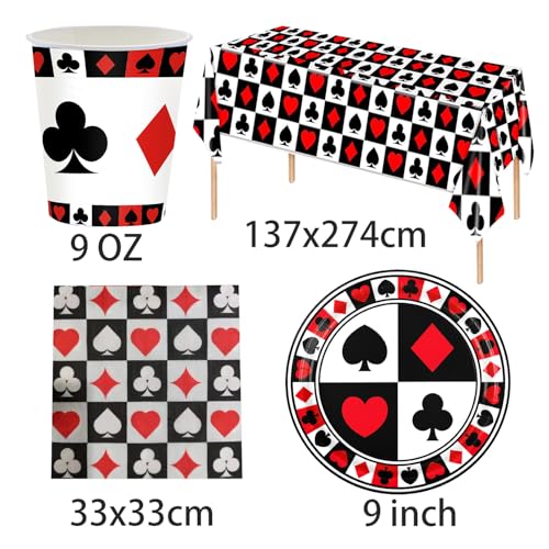 Mejores precios 67 piezas Poker Decoraciones de Cumpleaños - Platos póquer, servilletas, tazas, manteles y decoraciones colgantes para 20 invitados Casino Night Party Accesorios