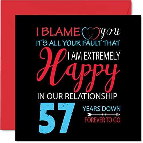 Comprar Divertida tarjeta 57 aniversario para marido y esposa – Your Fault I'm Extremely Happy – Tarjeta Ideas para regalar feliz 57 aniversario boda para pareja tarjetas felicitación 145 mm x 145 mm para Ofertas 2024 | regaloscumple.com